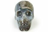 Polished Banded Agate Skull with Quartz Crystal Pocket #237046-2